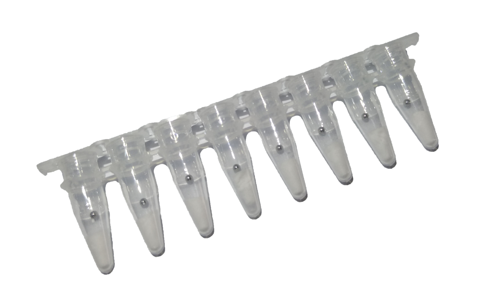 Eight-tube strip of lyophilised RAA reaction pellets